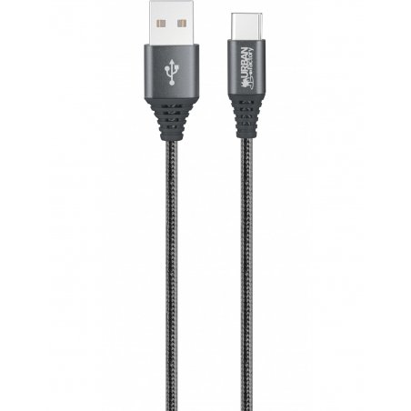 Urban Factory Braided câble USB 2 m USB 2.0 USB A USB C Gris