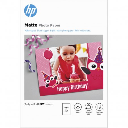 HP Papier photo mat, 180 g/m2, 10 x 15 cm (101 x 152 mm), 25 feuilles