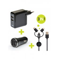 Port Designs 900044 chargeur d'appareils mobiles Universel Noir Secteur, Allume-cigare, USB Auto, Intérieure