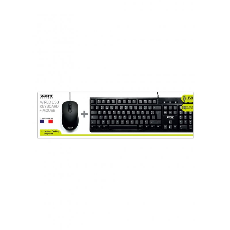 Port Designs 900900 clavier Souris incluse USB AZERTY Français Noir