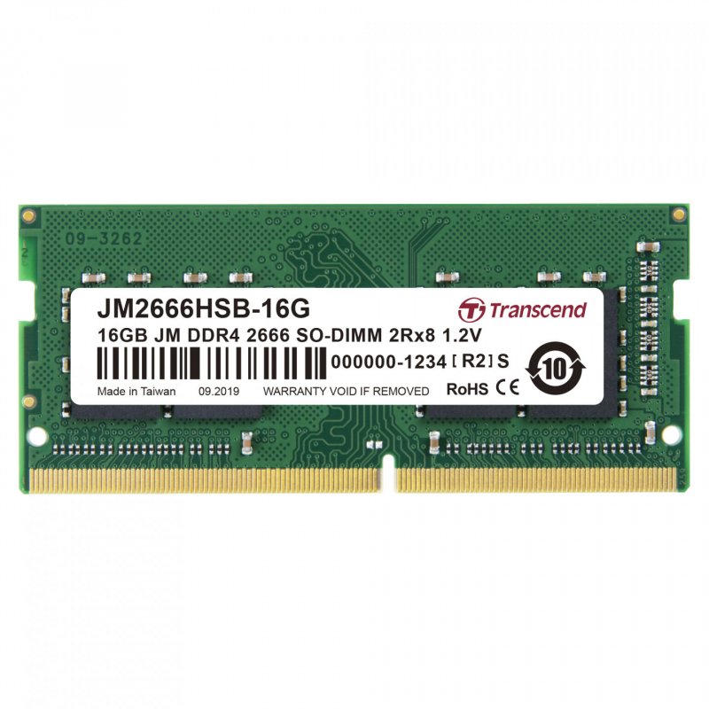 Barrette mémoire SODIMM 16Go DDR4 Transcend compatible JetRam PC4-21300 (2666 Mhz) (Vert)