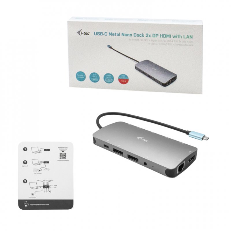 USB-C Metal Nano Dock 3x - 2 x Display Port + 1 x HDMI + 1 x Power Delivery 100W