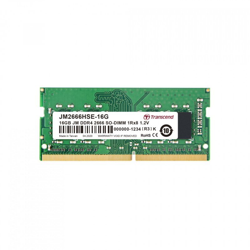 Barrette mémoire SODIMM 16Go DDR4 Transcend compatible JetRam PC4-21300 (2666 Mhz) (Vert)