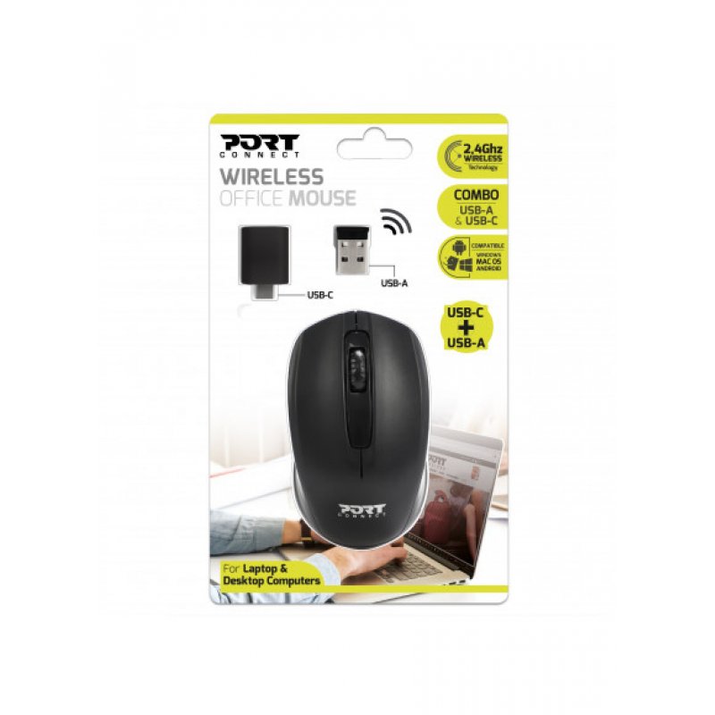 Port Designs 900508 souris Ambidextre RF Wireless + USB Type-C 1000 DPI