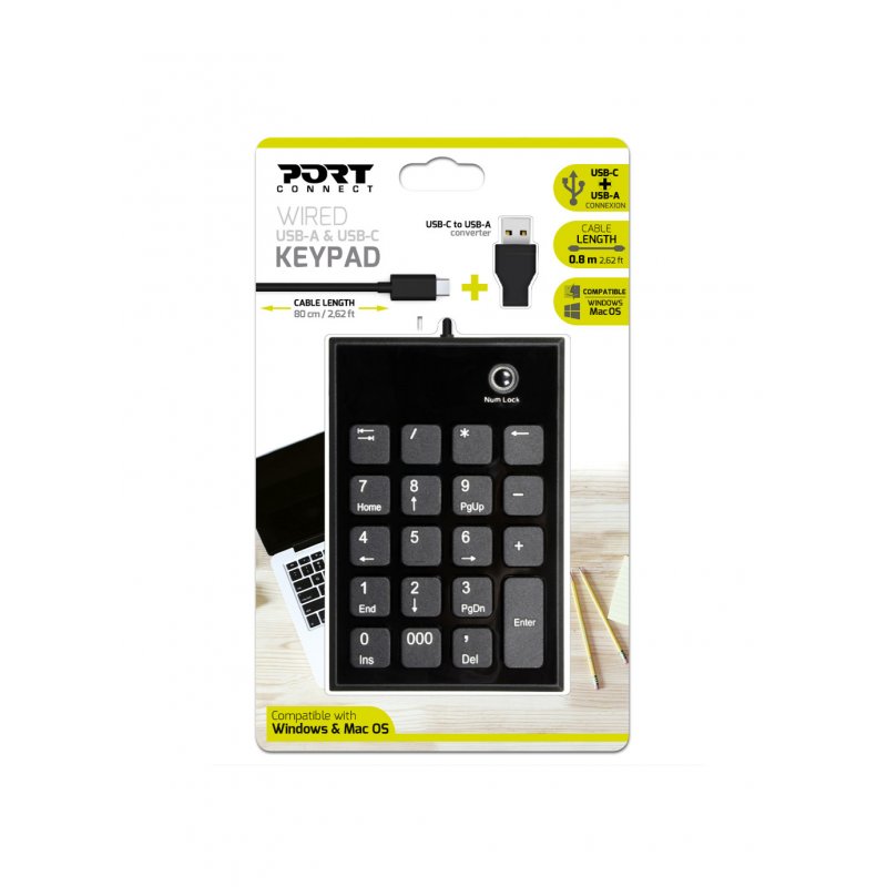 Port Designs 900801 numeric keypad Notebook USB Black, Grey