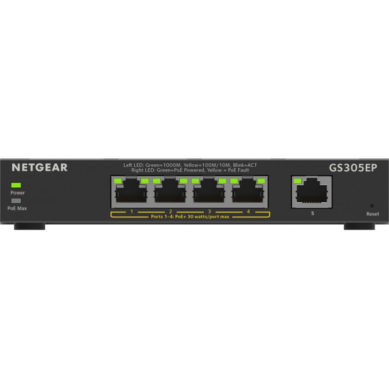 NETGEAR 5-Port Gigabit Ethernet PoE+ Plus Switch (GS305EP) Managed L2/L3 Gigabit Ethernet (10/100/1000) Power over Ether