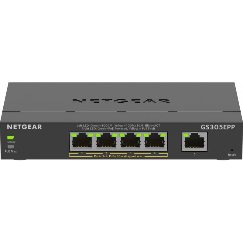 NETGEAR 5-Port Gigabit Ethernet High-Power PoE+ Plus Switch (GS305EPP) Géré L2/L3 Gigabit Ethernet (10/100/1000) Conne