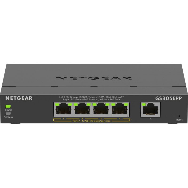 NETGEAR 5-Port Gigabit Ethernet High-Power PoE+ Plus Switch (GS305EPP) Managed L2/L3 Gigabit Ethernet (10/100/1000) Powe