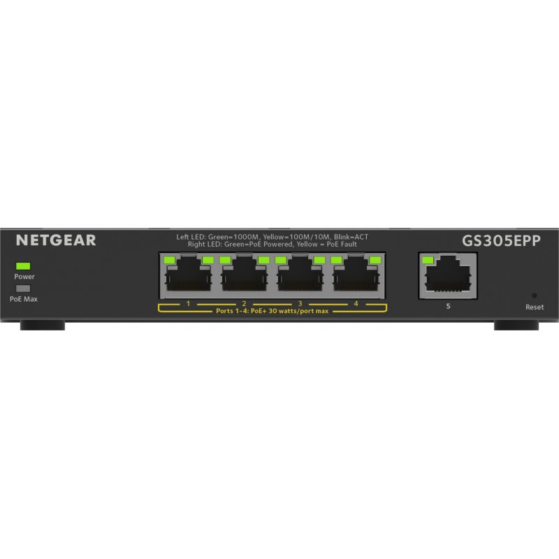 NETGEAR 5-Port Gigabit Ethernet High-Power PoE+ Plus Switch (GS305EPP) Géré L2/L3 Gigabit Ethernet (10/100/1000) Conne
