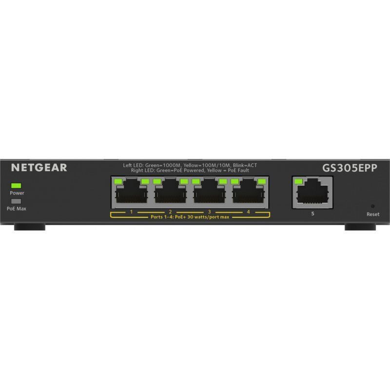 NETGEAR 5-Port Gigabit Ethernet High-Power PoE+ Plus Switch (GS305EPP) Managed L2/L3 Gigabit Ethernet (10/100/1000) Powe