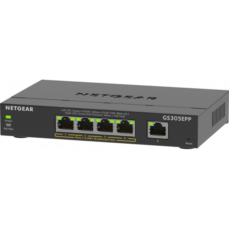 NETGEAR 5-Port Gigabit Ethernet High-Power PoE+ Plus Switch (GS305EPP) Géré L2/L3 Gigabit Ethernet (10/100/1000) Conne