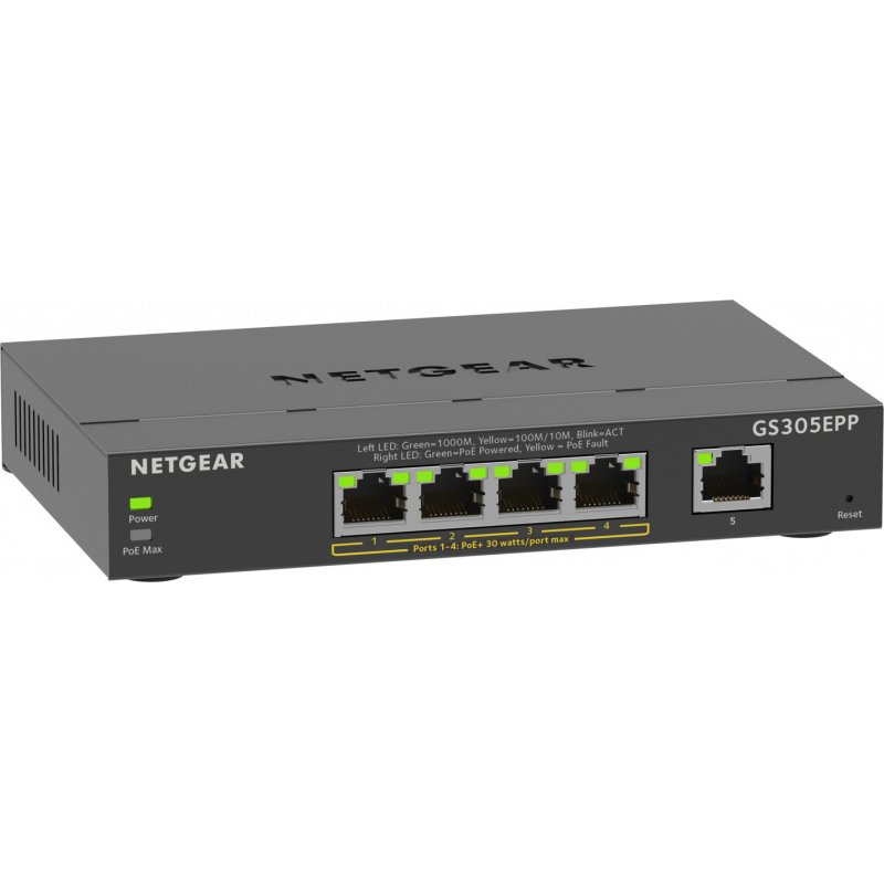 NETGEAR 5-Port Gigabit Ethernet High-Power PoE+ Plus Switch (GS305EPP) Géré L2/L3 Gigabit Ethernet (10/100/1000) Conne