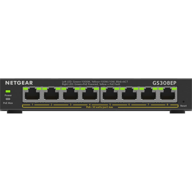 NETGEAR 8-Port Gigabit Ethernet PoE+ Plus Switch (GS308EP) Géré L2/L3 Gigabit Ethernet (10/100/1000) Connexion Etherne