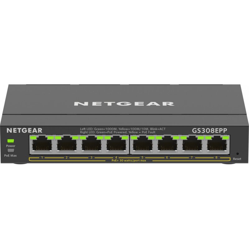 NETGEAR 8-Port Gigabit Ethernet High-Power PoE+ Plus Switch (GS308EPP) Managed L2/L3 Gigabit Ethernet (10/100/1000) Powe