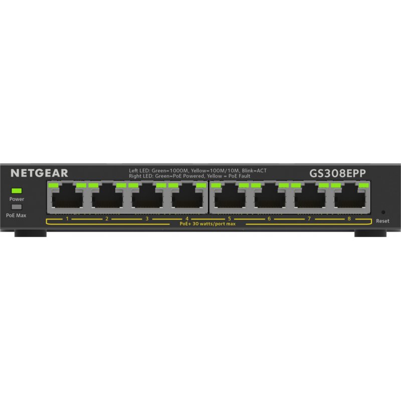 NETGEAR 8-Port Gigabit Ethernet High-Power PoE+ Plus Switch (GS308EPP) Managed L2/L3 Gigabit Ethernet (10/100/1000) Powe