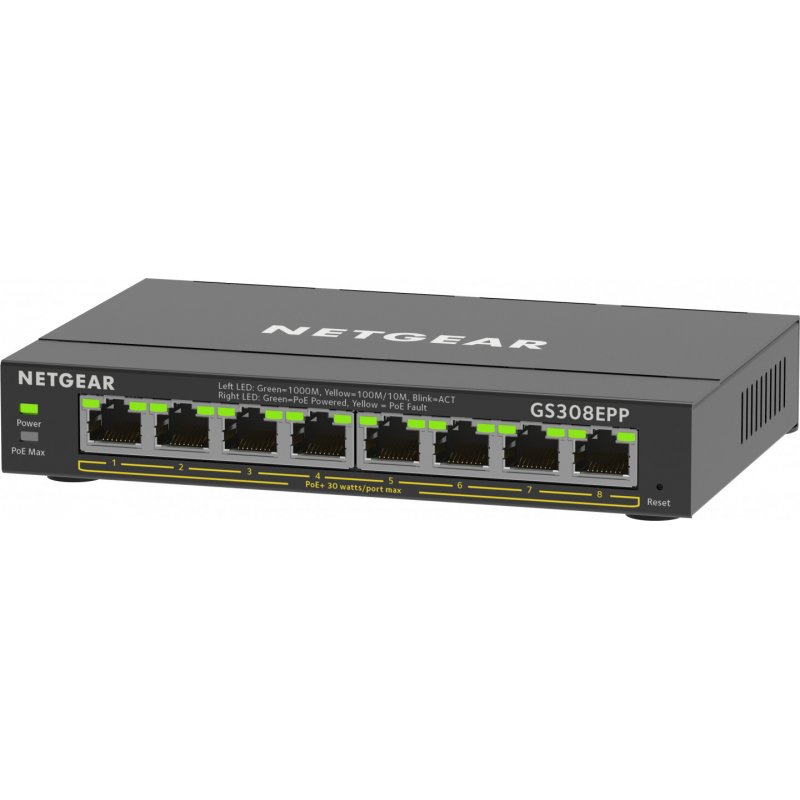 NETGEAR 8-Port Gigabit Ethernet High-Power PoE+ Plus Switch (GS308EPP) Managed L2/L3 Gigabit Ethernet (10/100/1000) Powe