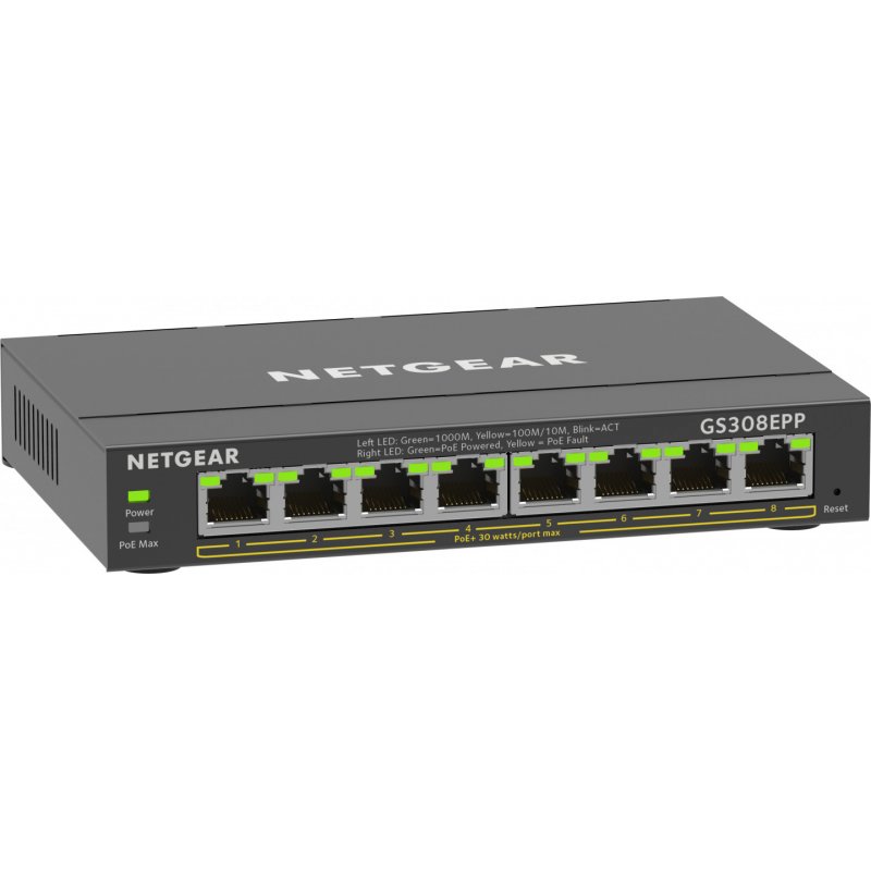NETGEAR 8-Port Gigabit Ethernet High-Power PoE+ Plus Switch (GS308EPP) Managed L2/L3 Gigabit Ethernet (10/100/1000) Powe