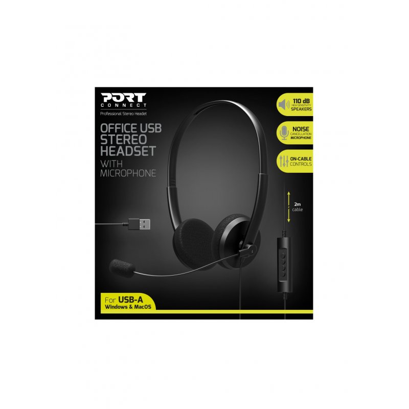Port Designs 901604 headphones/headset Wired Head-band Office/Call center USB Type-A Black