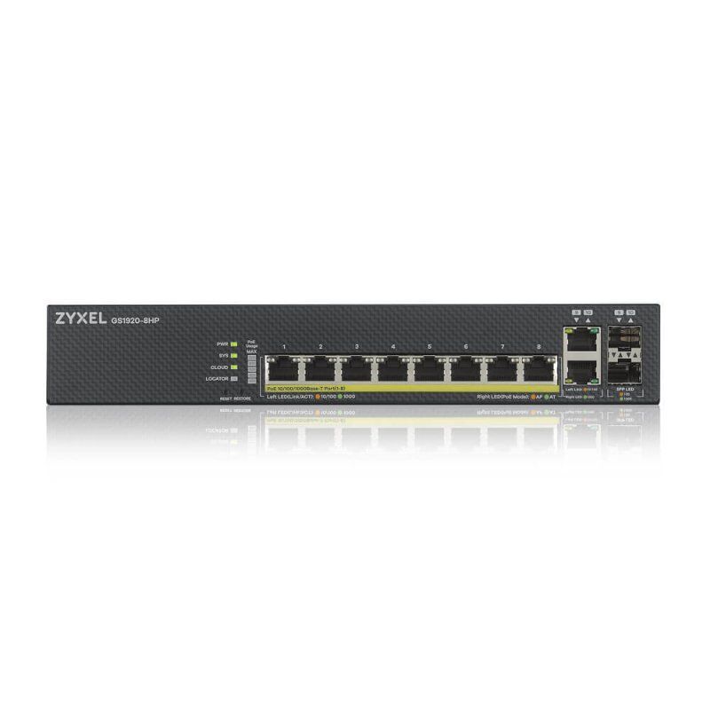 Zyxel GS1920-8HPV2 Géré Gigabit Ethernet (10/100/1000) Connexion Ethernet, supportant l'alimentation via ce port (PoE)