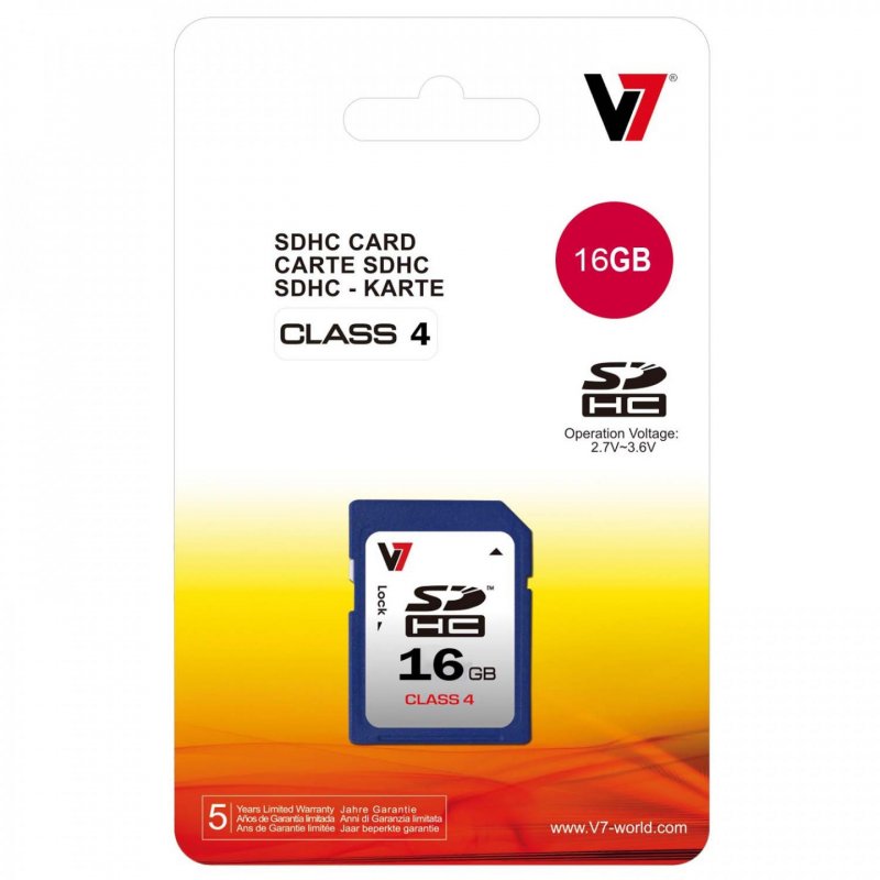 Carte SDHC V7 compatible 16&nbspGo classe&nbsp4