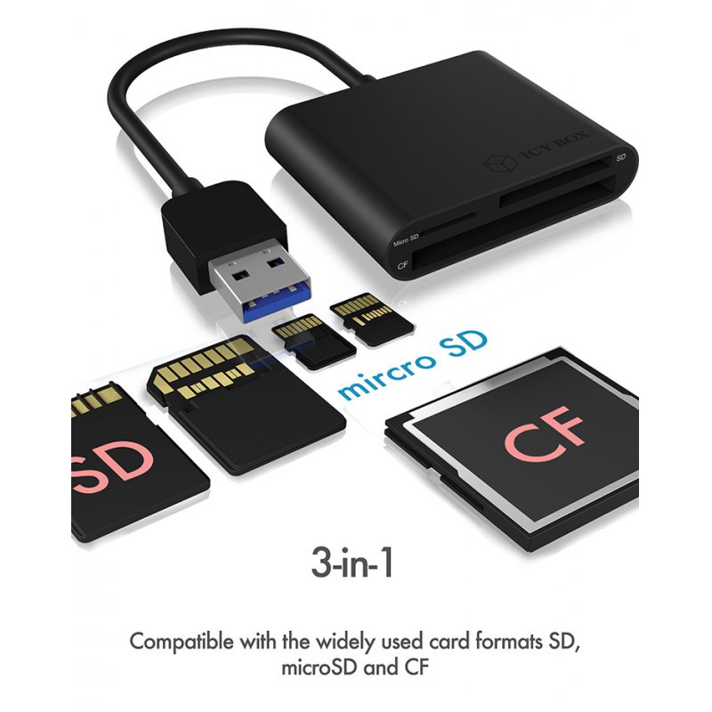 Lecteur de Cartes externe Icy Box compatible IB-CR301 USB 3.0 (Noir)