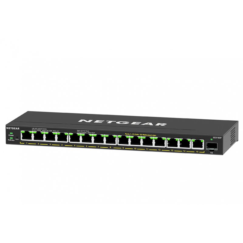 NETGEAR GS316EP-100PES network switch Managed Gigabit Ethernet (10/100/1000) Power over Ethernet (PoE) Black