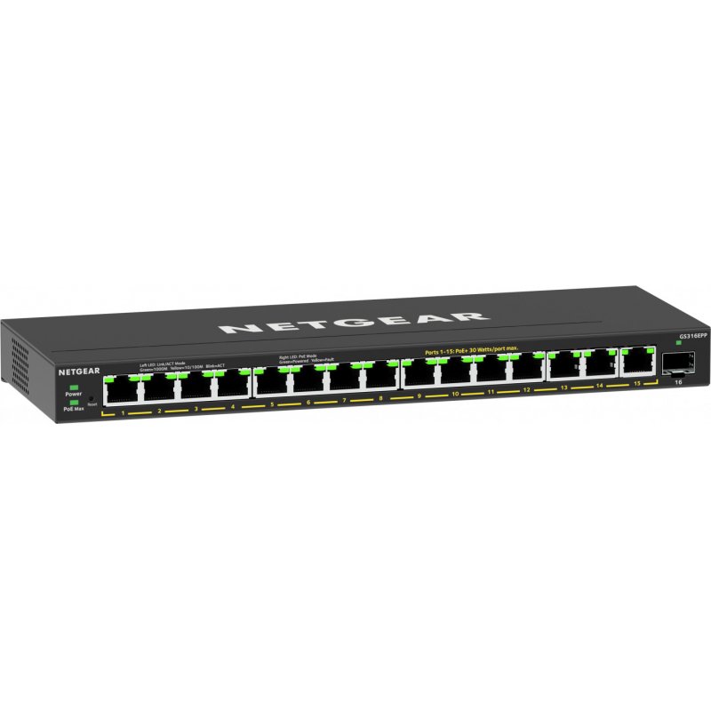 NETGEAR 16-Port High-Power PoE+ Gigabit Ethernet Plus Switch (231W) with 1 SFP port (GS316EPP) Géré Gigabit Ethernet (