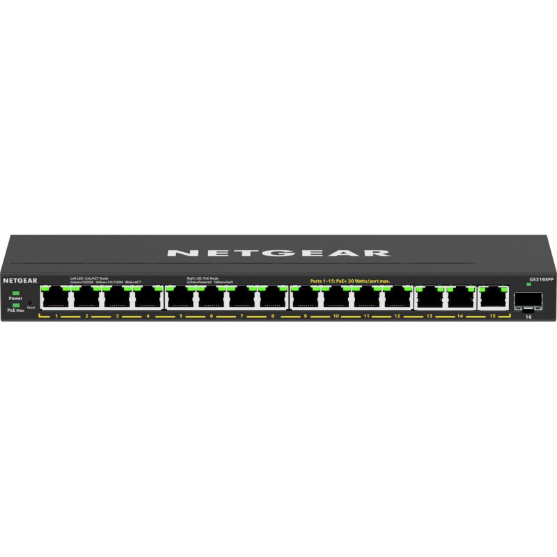 NETGEAR 16-Port High-Power PoE+ Gigabit Ethernet Plus Switch (231W) with 1 SFP port (GS316EPP) Managed Gigabit Ethernet 