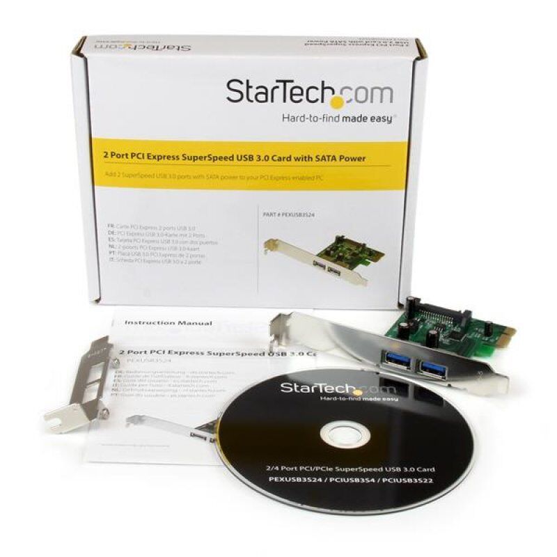 StarTech.com Carte Contrôleur PCI Express (PCIe) vers 2 ports USB 3.0 avec UASP - Alimentation SATA