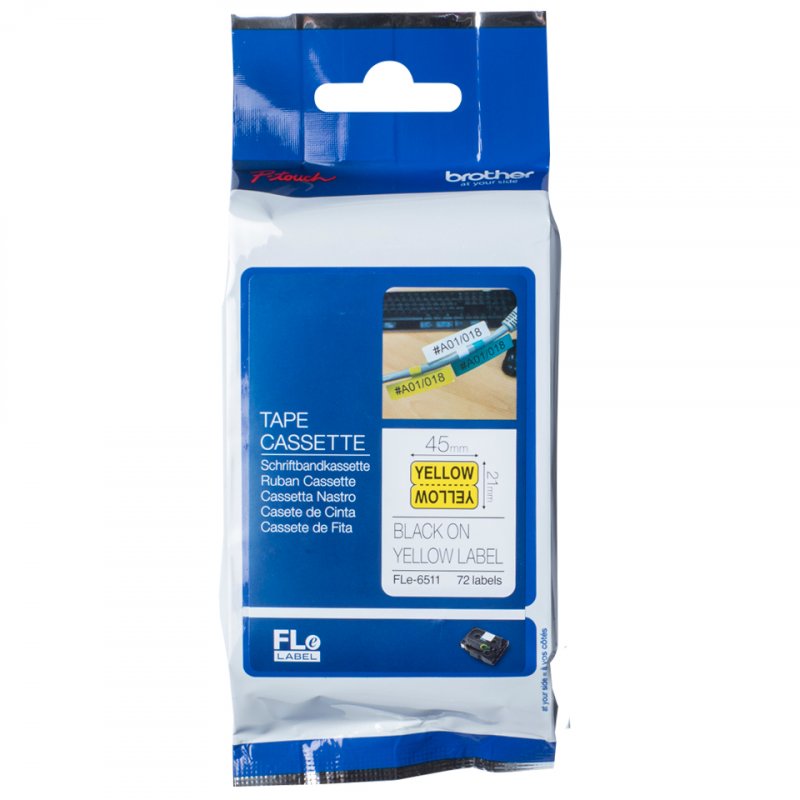BROTHER ETIQU 21X45MM N/JAUNE PK72