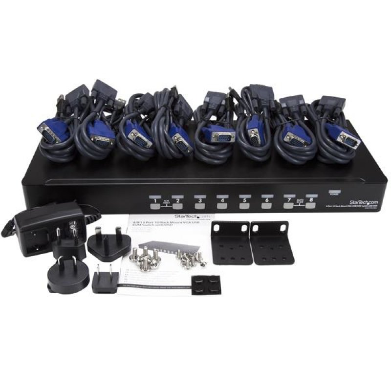 KIT COMMUTATEUR KVM USB 8 PORTS - MONTAGE RACK 1U