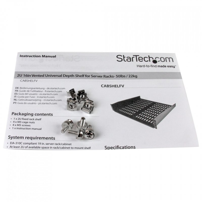 StarTech.com 2U Server Rack Shelf - Universal Vented Rack Mount Cantilever Tray for 19" Network Equipment Rack & Cabinet