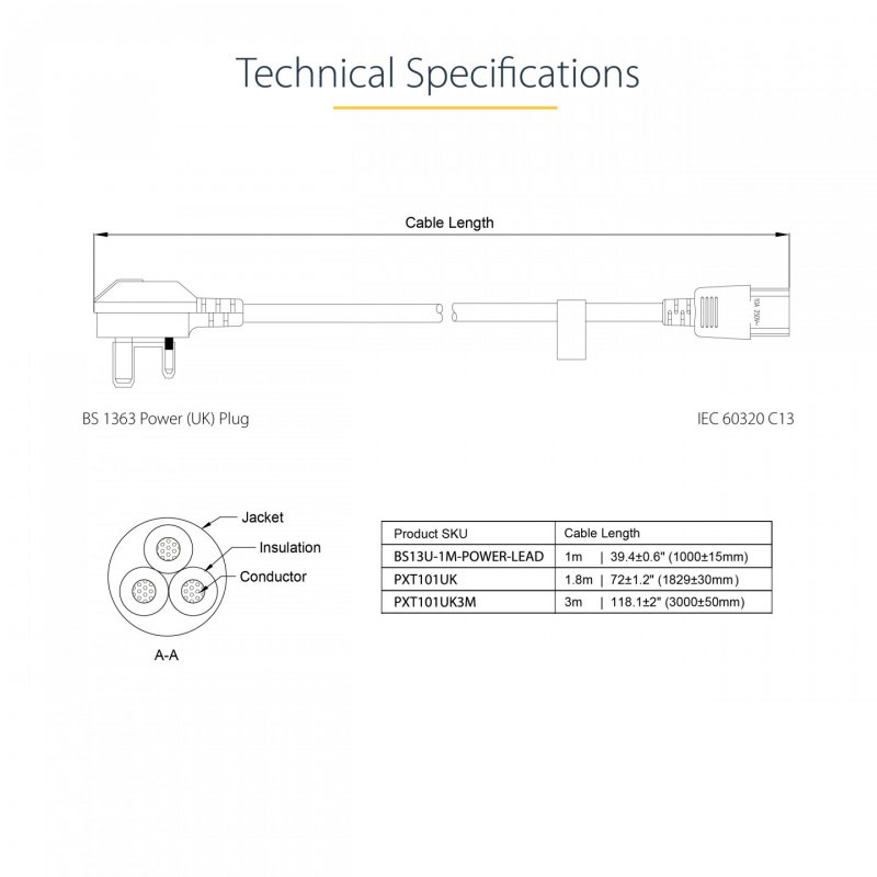 StarTech.com Kaltgerätestecker Stromkabel 3m - C13 auf BS 1363 Computer Netzanschlusskabel - UK (St)Kaltgeräte (Bu)