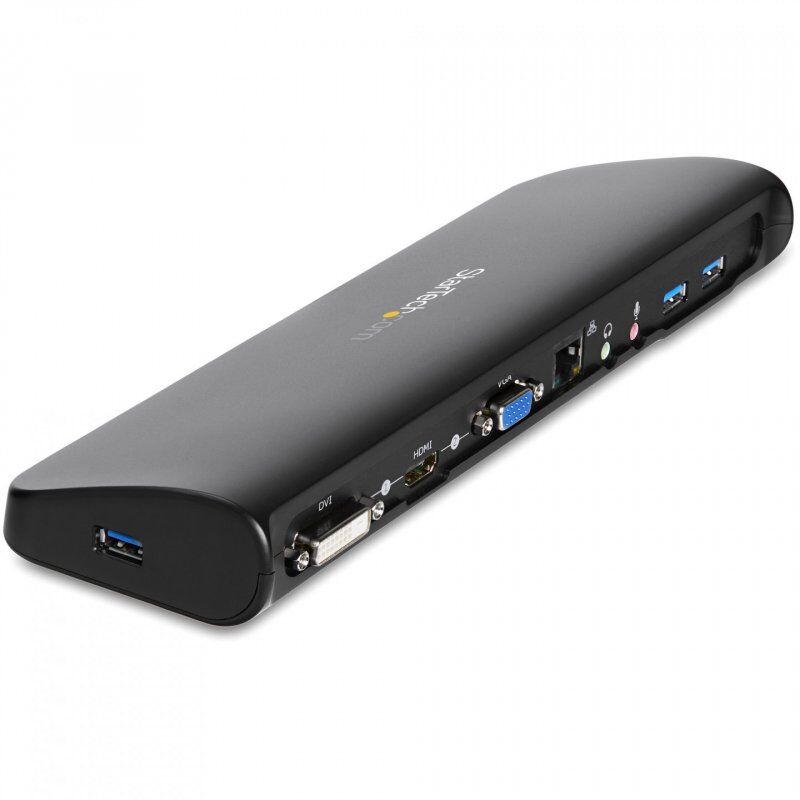 StarTech.com Station d'Accueil pour Ordinateur Portable USB 3.0 à Double Écran avec HDMI/DVI/VGA, Hub USB-A 3x, GbE, A