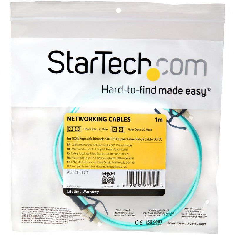 StarTech.com Fiber Optic Cable - 10 Gb Aqua - Multimode Duplex 50/125 - LSZH - LC/LC - 1 m~1m (3ft) LC/UPC to LC/UPC OM3