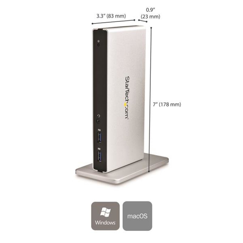 StarTech.com Station d'Accueil USB 3.0 pour Deux Écrans avec Adaptateurs DVI vers VGA et HDMI, 5x USB 3.0 et Audio - St