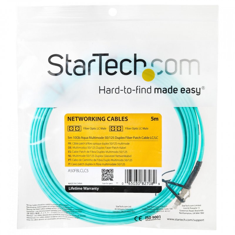 StarTech.com Câble Fibre Optique Multimode de 5m LC/UPC à LC/UPC OM3, Fibre Zipcord Full Duplex 50/125µm, Réseaux 10