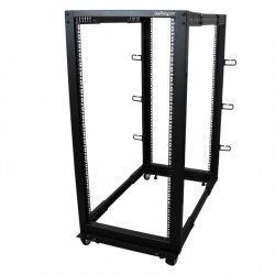 StarTech.com 4-Post 25U Mobile Open Frame Server Rack, Four Post 19in Network Rack with Wheels, Rolling Rack with Adjust