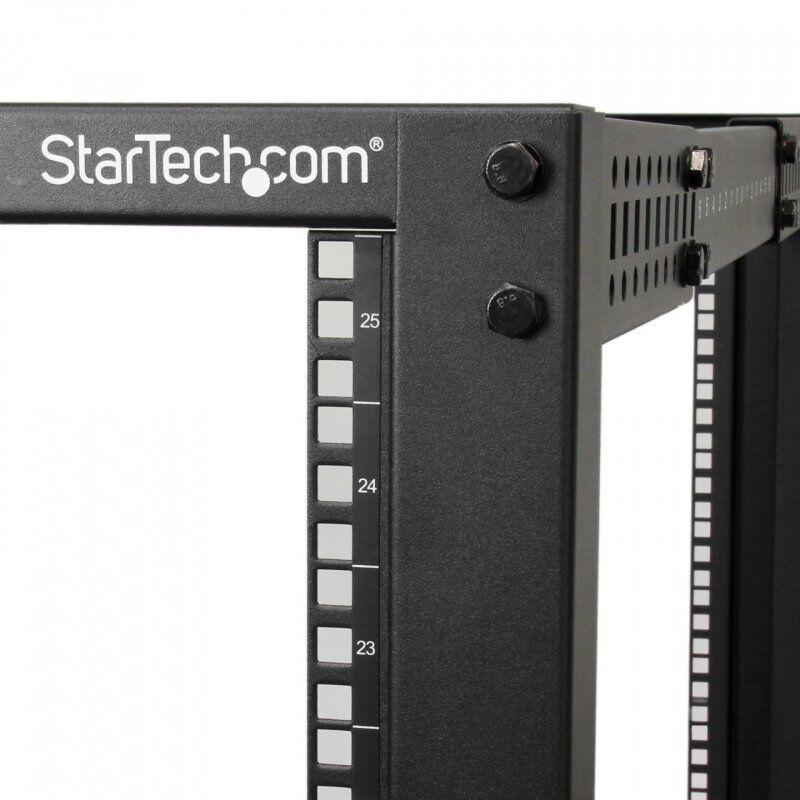 StarTech.com 4-Post 25U Mobile Open Frame Server Rack, Four Post 19in Network Rack with Wheels, Rolling Rack with Adjust