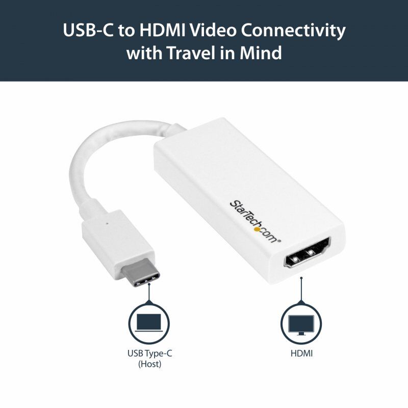 StarTech.com USB-C auf HDMI Adapter - Thunderbolt 3 kompatibel - Weiß - 4K 30Hz - externer Videoadapter - weiß