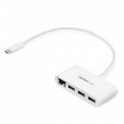 StarTech.com 3-Port USB-C Hub with Gigabit Ethernet - USB-C to 3x USB-A - USB 3.0 Hub - White~3-Port USB-C Hub with Giga