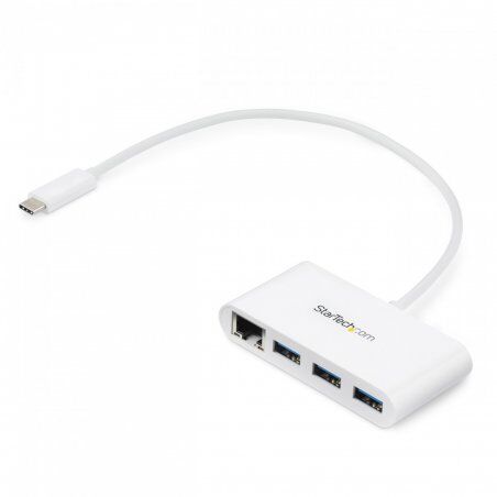 StarTech.com 3-Port USB-C Hub with Gigabit Ethernet - USB-C to 3x USB-A - USB 3.0 Hub - White~3-Port USB-C Hub with Giga
