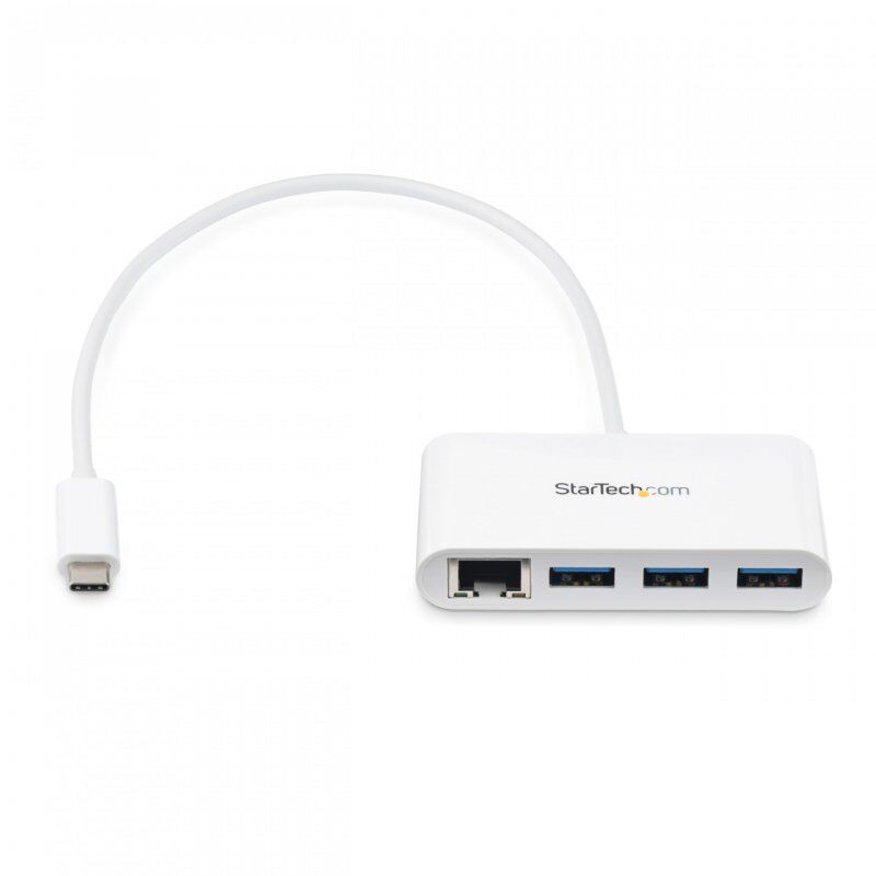 StarTech.com 3-Port USB-C Hub with Gigabit Ethernet - USB-C to 3x USB-A - USB 3.0 Hub - White~3-Port USB-C Hub with Giga