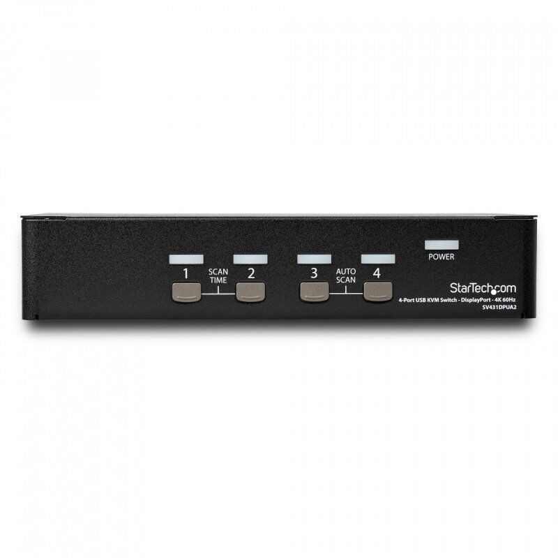 StarTech.com 4 Port DisplayPort KVM Switch - 4K 60Hz - Single Display - Dual Port UHD DP 1.2 USB KVM Switch with Integra