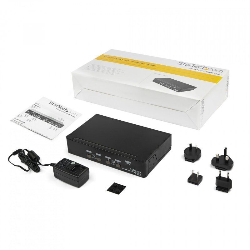 StarTech.com 4 Port DisplayPort KVM Switch - 4K 60Hz - Single Display - Dual Port UHD DP 1.2 USB KVM Switch with Integra