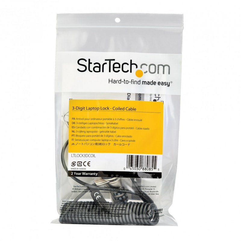 StarTech.com 6ft (1.8m) Self-Coiling Laptop Cable Lock - Portable 3-Digit Combination Security Cable Lock for K-Slot Lap