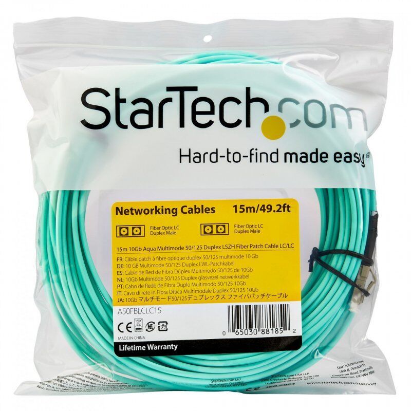 StarTech.com Câble Fibre Optique Multimode de 15m LC/UPC à LC/UPC OM3, Fibre Full Duplex 50/125µm Zipcord, Réseaux 1