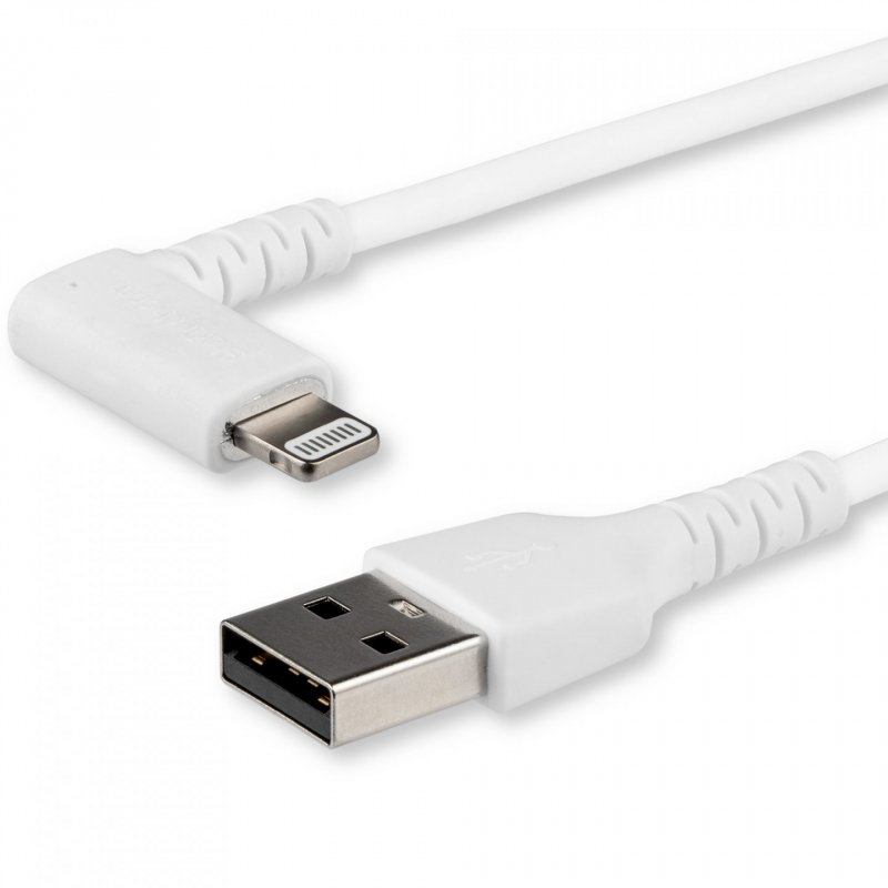 StarTech.com 6ft (2m) Durable USB A to Lightning Cable - White 90° Right Angled Heavy Duty Rugged Aramid Fiber USB Type