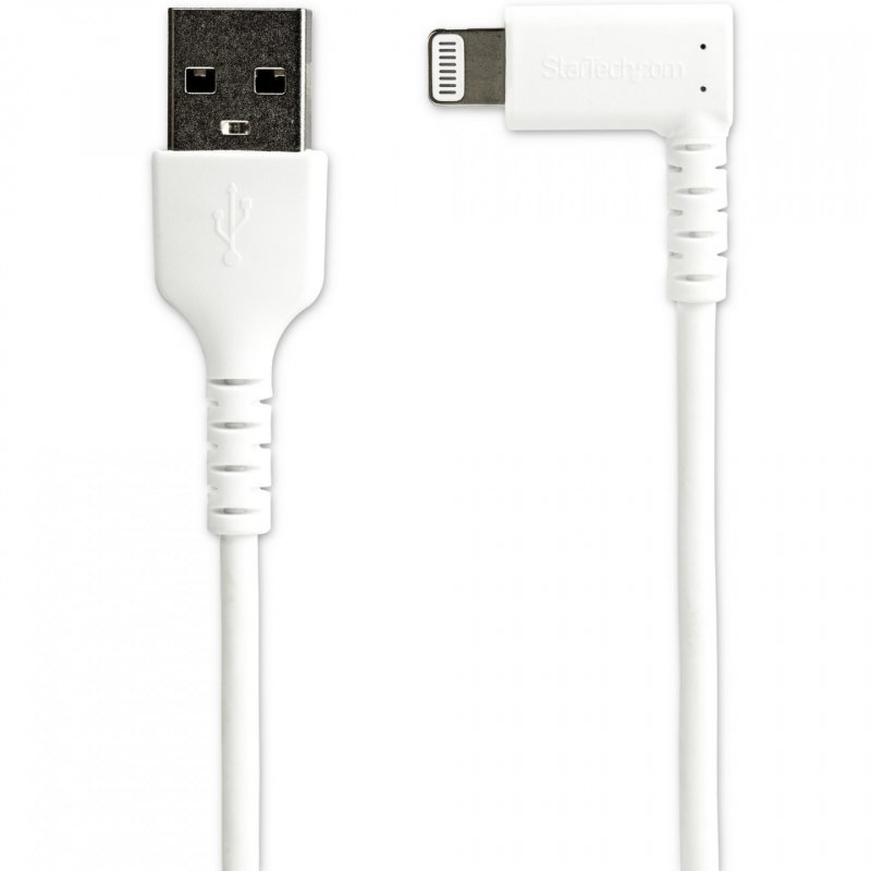 StarTech.com 6ft (2m) Durable USB A to Lightning Cable - White 90° Right Angled Heavy Duty Rugged Aramid Fiber USB Type