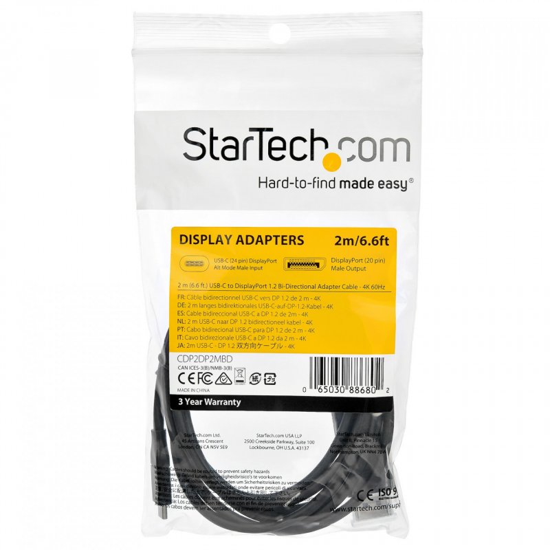 StarTech.com Câble USB Type-C vers DisplayPort 1.2 (bidirectionnel) - 2m - Adaptateur USB-C à DP